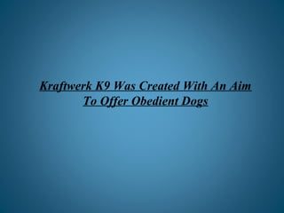 Kraftwerk K9 Was Created With An Aim
To Offer Obedient Dogs
 