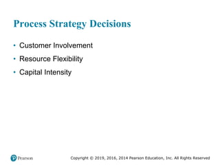 Copyright © 2019, 2016, 2014 Pearson Education, Inc. All Rights Reserved
Process Strategy Decisions
• Customer Involvement
• Resource Flexibility
• Capital Intensity
 