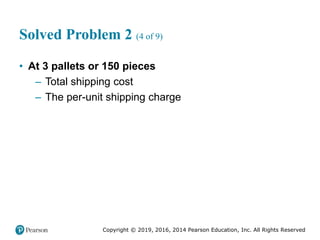 Copyright © 2019, 2016, 2014 Pearson Education, Inc. All Rights Reserved
Solved Problem 2 (4 of 9)
• At 3 pallets or 150 pieces
– Total shipping cost
– The per-unit shipping charge
 