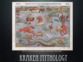 kraken mythology
Plate ca. 1544 depicting various sea monsters; compiled from the Carta Marina.
 
