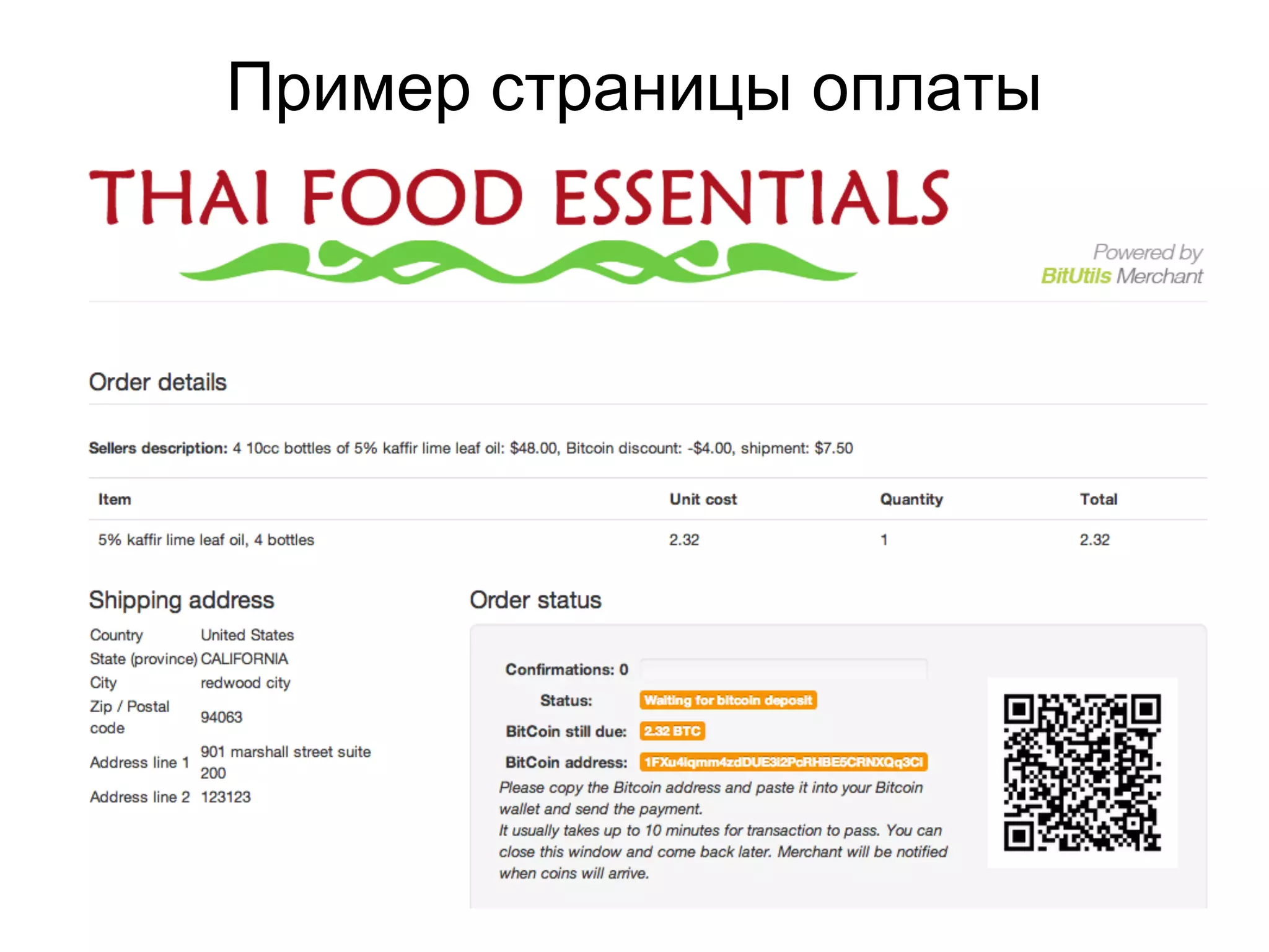 Пример страницы оплаты
 