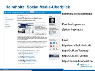 Helmholtz: Social Media-Überblick
                                helmholtz.de/socialmedia


                             ...