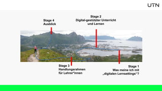 Stage 1
Was meine ich mit
„digitalen Lernsettings“?
Stage 2
Digital-gestützter Unterricht
und Lernen
Stage 4
Ausblick
Stage 3
Handlungsrahmen
für Lehrer*innen
 