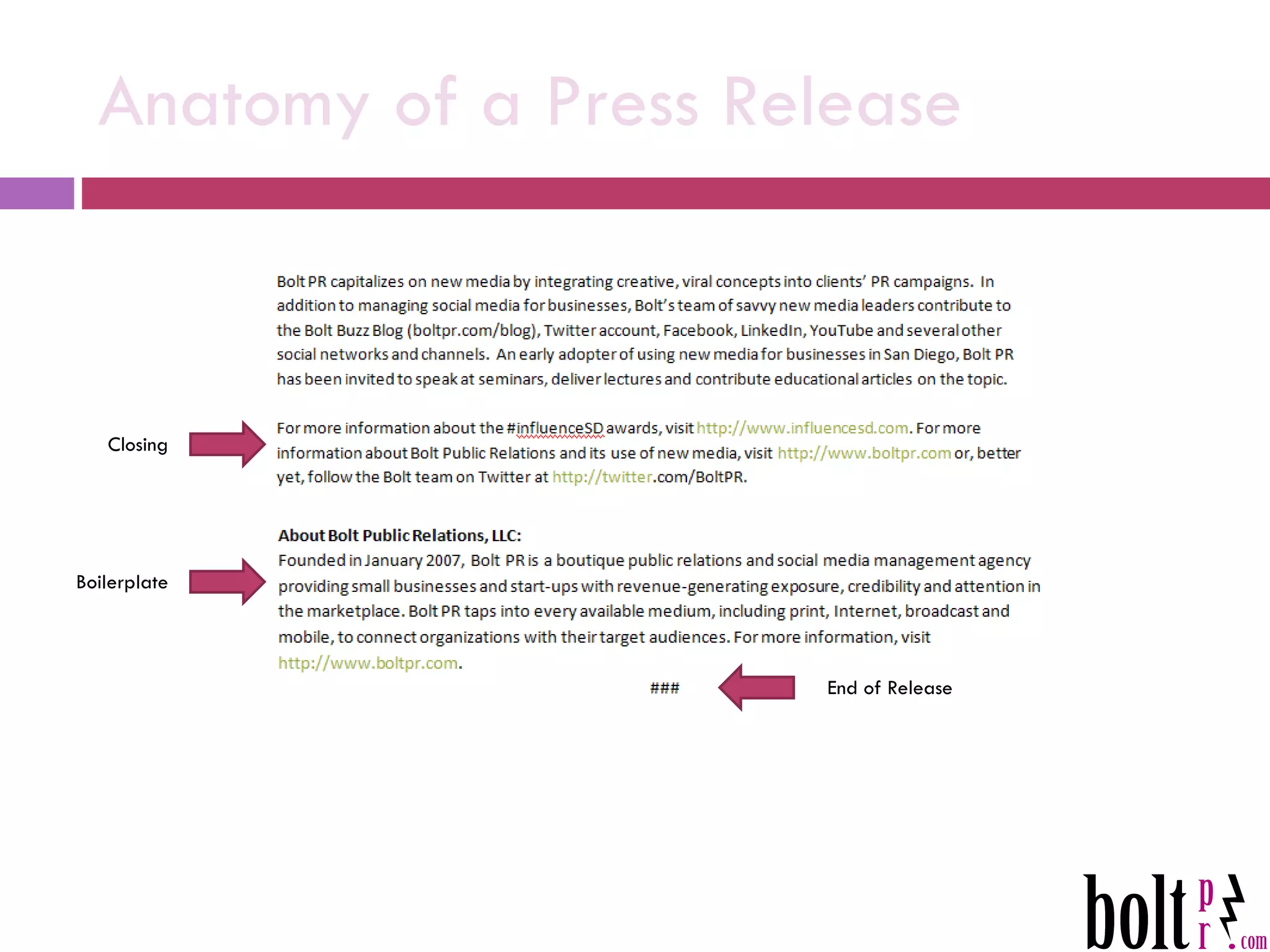 Anatomy of a Press Release Closing Boilerplate End of Release 