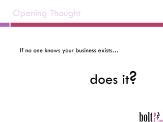 If no one knows your business exists… does it ? Opening Thought 