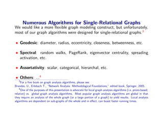 Numerous Algorithms for Single-Relational Graphs
We would like a more ﬂexible graph modeling construct, but unfortunately,...