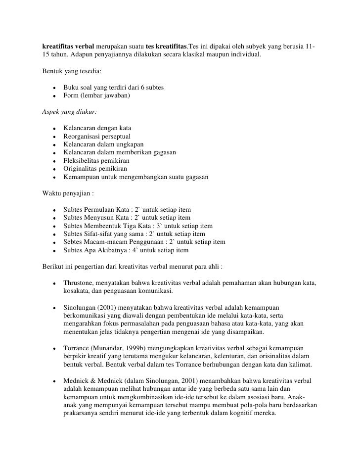 Kreatifitas Verbal Merupakan Suatu Tes Kreatifitas