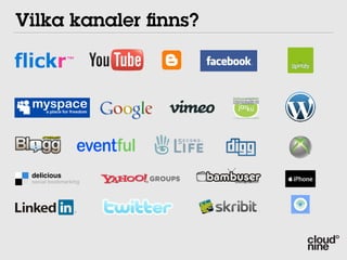 Vilka kanaler ﬁnns?




 delicious
 social bookmarking
 