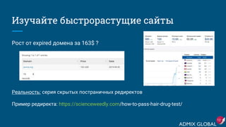 Изучайте быстрорастущие сайты
Рост от expired домена за 163$ ?
Реальность: серия скрытых постраничных редиректов
Пример редиректа: https://scienceweedly.com/how-to-pass-hair-drug-test/
12
 