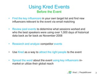 We all have Inﬂuence somewhere


 Every voice is important.
 



 Our main Inﬂuencers are everyday people and
 networks of friends.
 



 Events bring together communities formed
 around interests and afﬁliations.
 

                                               3
 