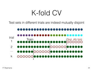 P. Raamana
K-fold CV
Test sets in different trials are indeed mutually disjoint
Train Test, 4th fold
trial
1
2
…
k
34
 