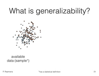 P. Raamana
What is generalizability?
available
data (sample*)
23*has a statistical deﬁnition
 