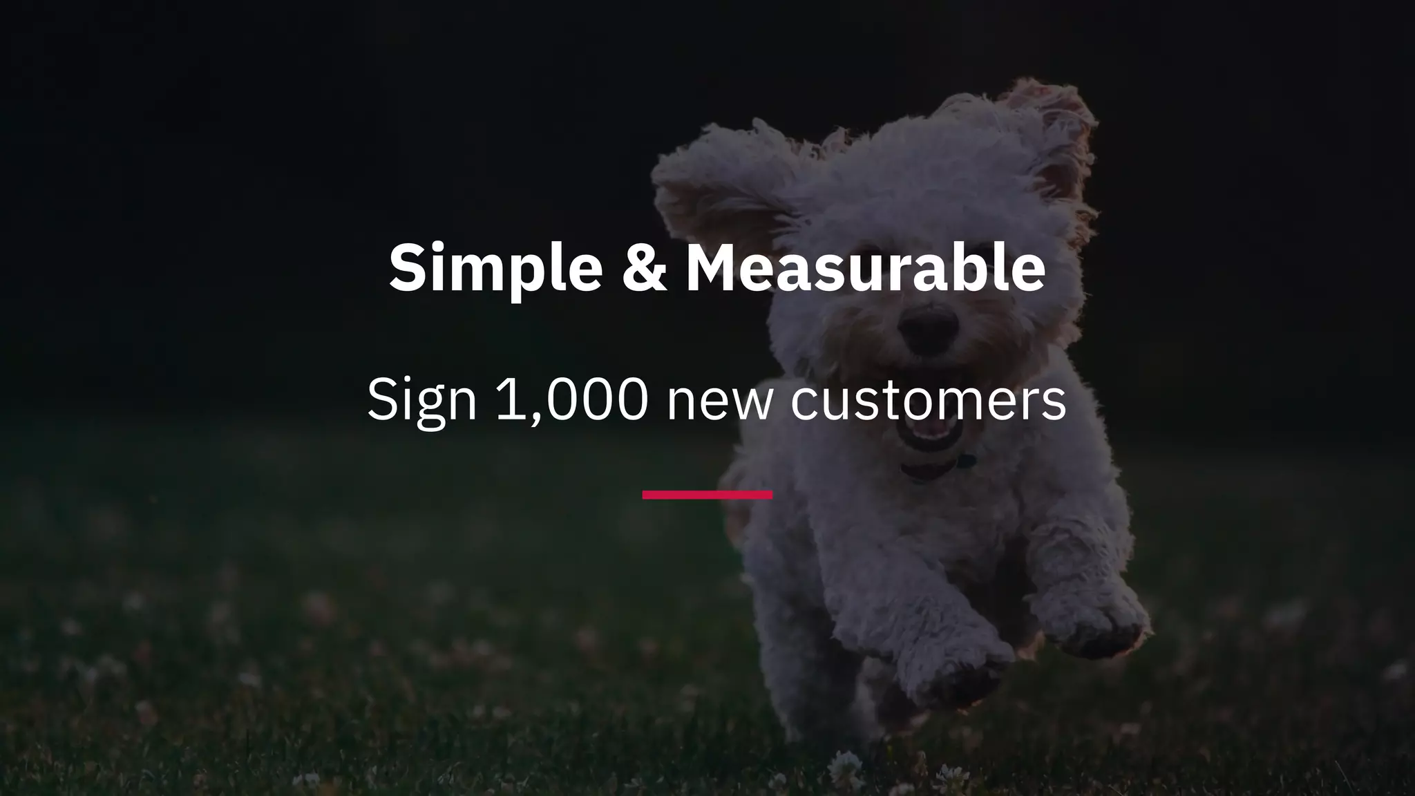 Simple & Measurable
Sign 1,000 new customers
 