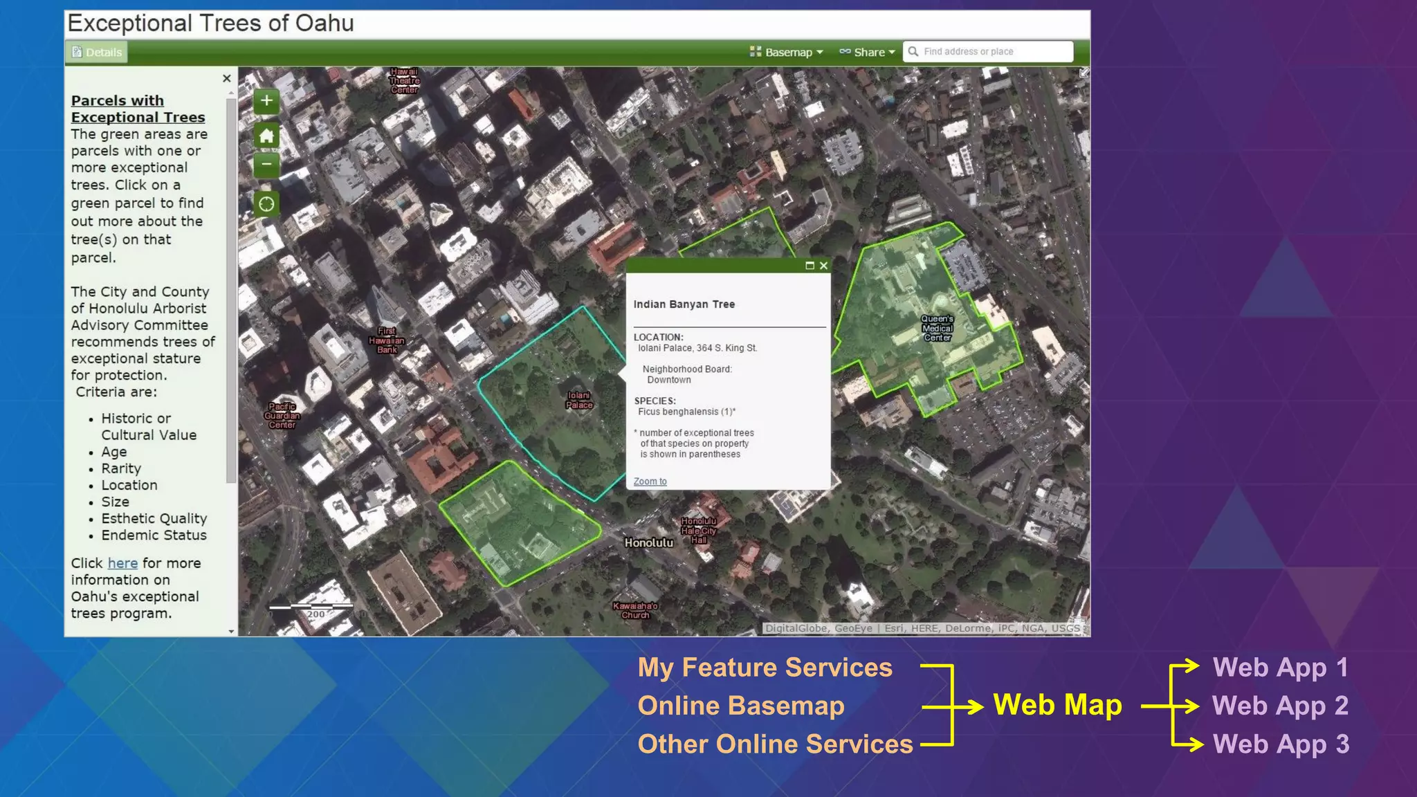 My Feature Services Web App 1
Online Basemap Web Map Web App 2
Other Online Services Web App 3
 