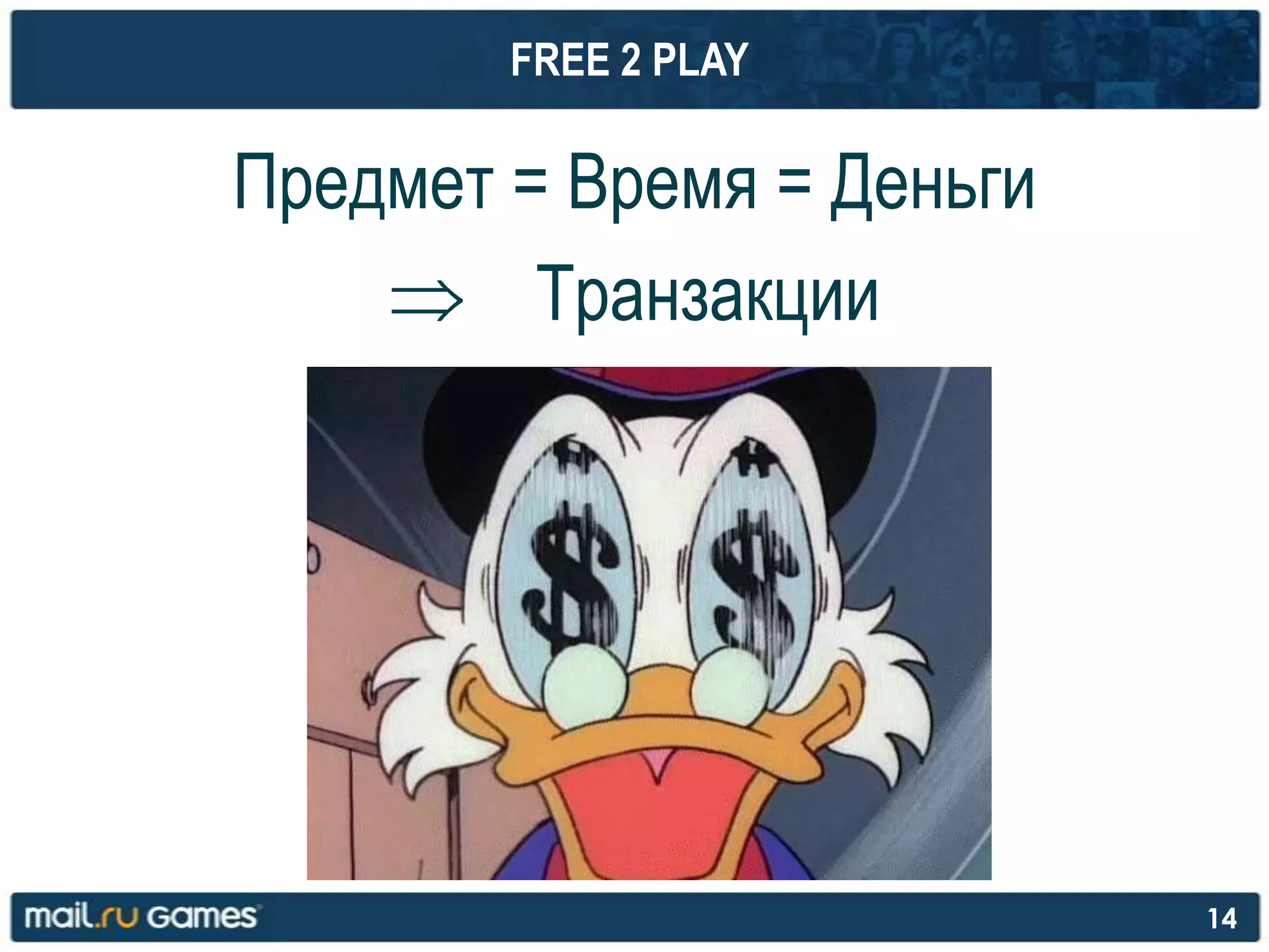 FREE 2 PLAY
Предмет = Время = Деньги
Транзакции
14
 