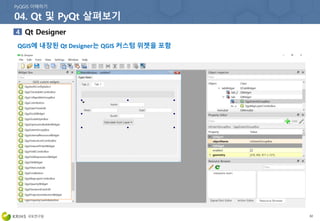 QGIS에 내장된 Qt Designer는 QGIS 커스텀 위젯을 포함
32
 