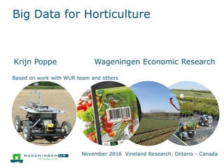 Big Data for Horticulture
Krijn Poppe Wageningen Economic Research
Based on work with WUR team and others
November 2016 Vineland Research. Ontario - Canada
 