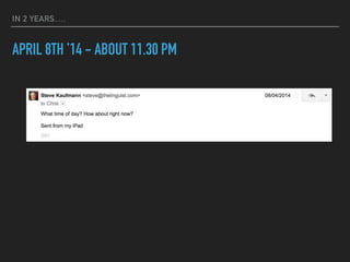 IN 2 YEARS….
APRIL 8TH ’14 - ABOUT 11.30 PM
 