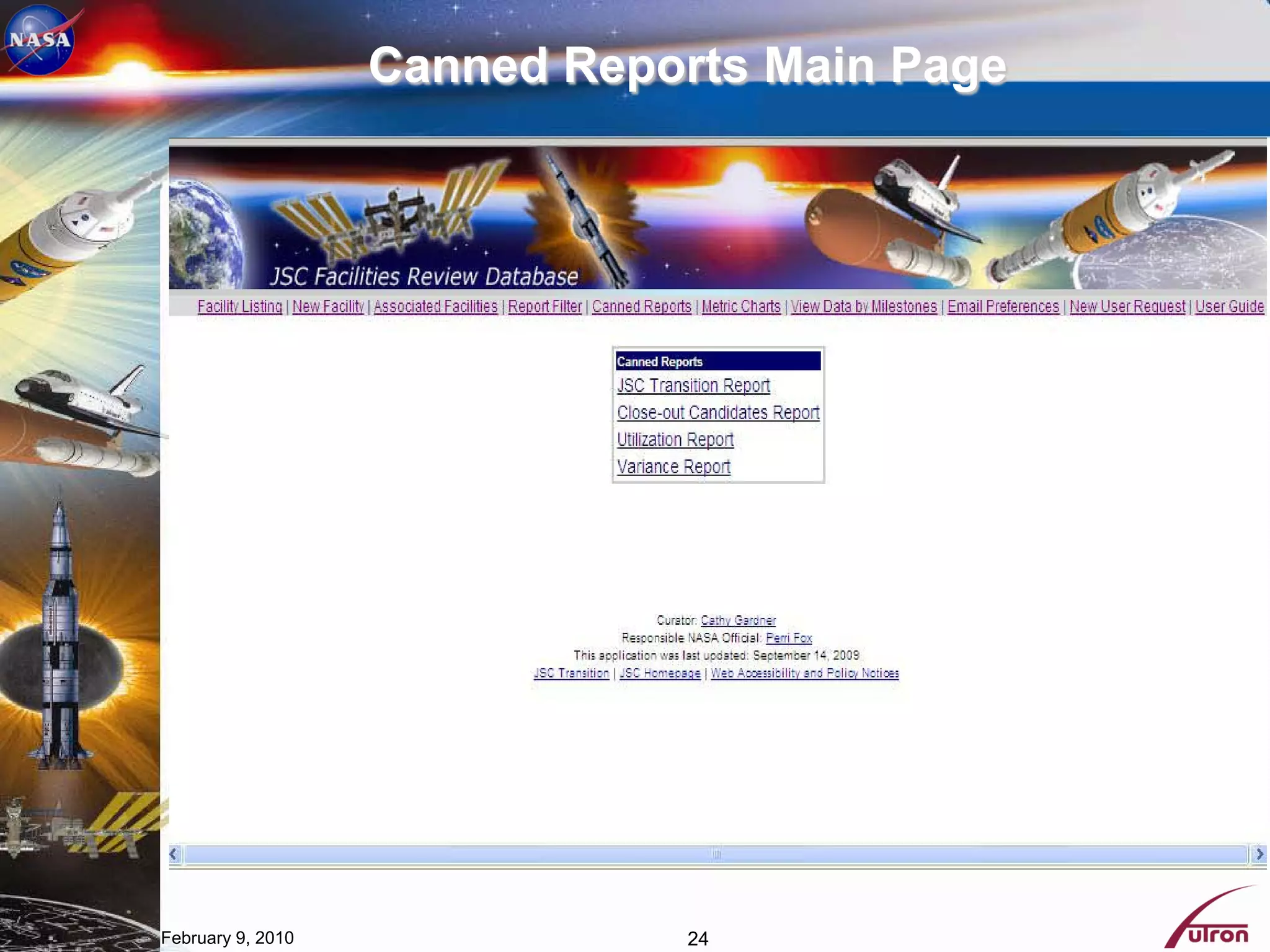 Canned Reports Main Page




February 9, 2010              24
 
