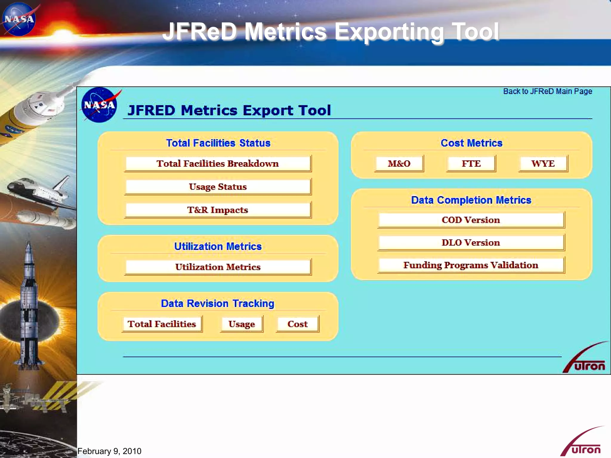 JFReD Metrics Exporting Tool




February 9, 2010
 