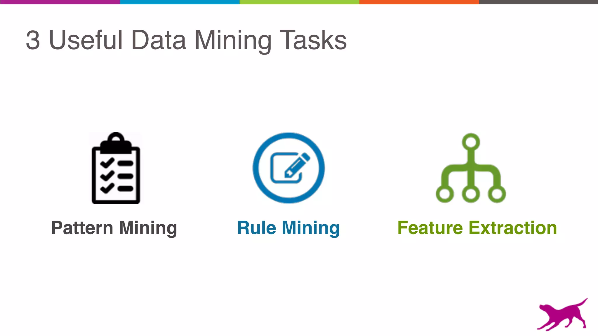 3 Useful Data Mining Tasks
Rule MiningPattern Mining Feature Extraction
 