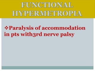 Paralysis of accommodation
in pts with3rd nerve palsy
 
