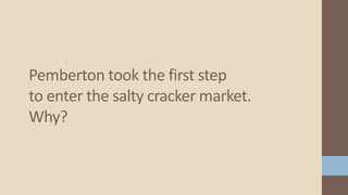 Pemberton took the first step
to enter the salty cracker market.
Why?
 
