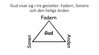Gud visar sig i tre gestalter: Fadern, Sonens
och den heliga Anden
 