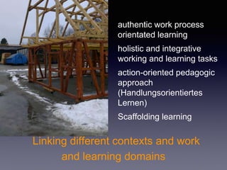 Linking different contexts and work
and learning domains
authentic work process
orientated learning
holistic and integrati...