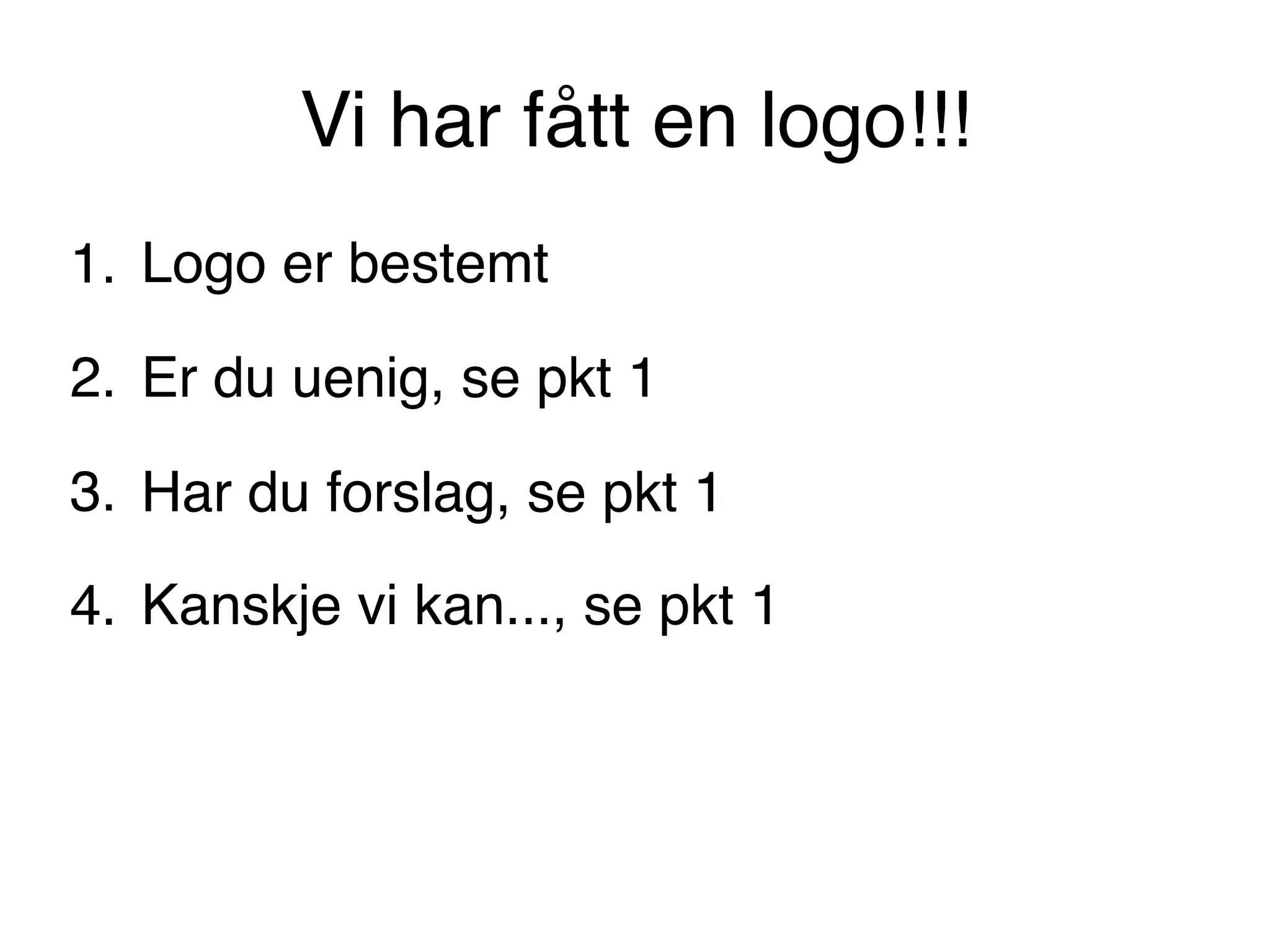 Vi har fått en logo!!!
1. Logo er bestemt
2. Er du uenig, se pkt 1
3. Har du forslag, se pkt 1
4. Kanskje vi kan..., se pkt 1
 