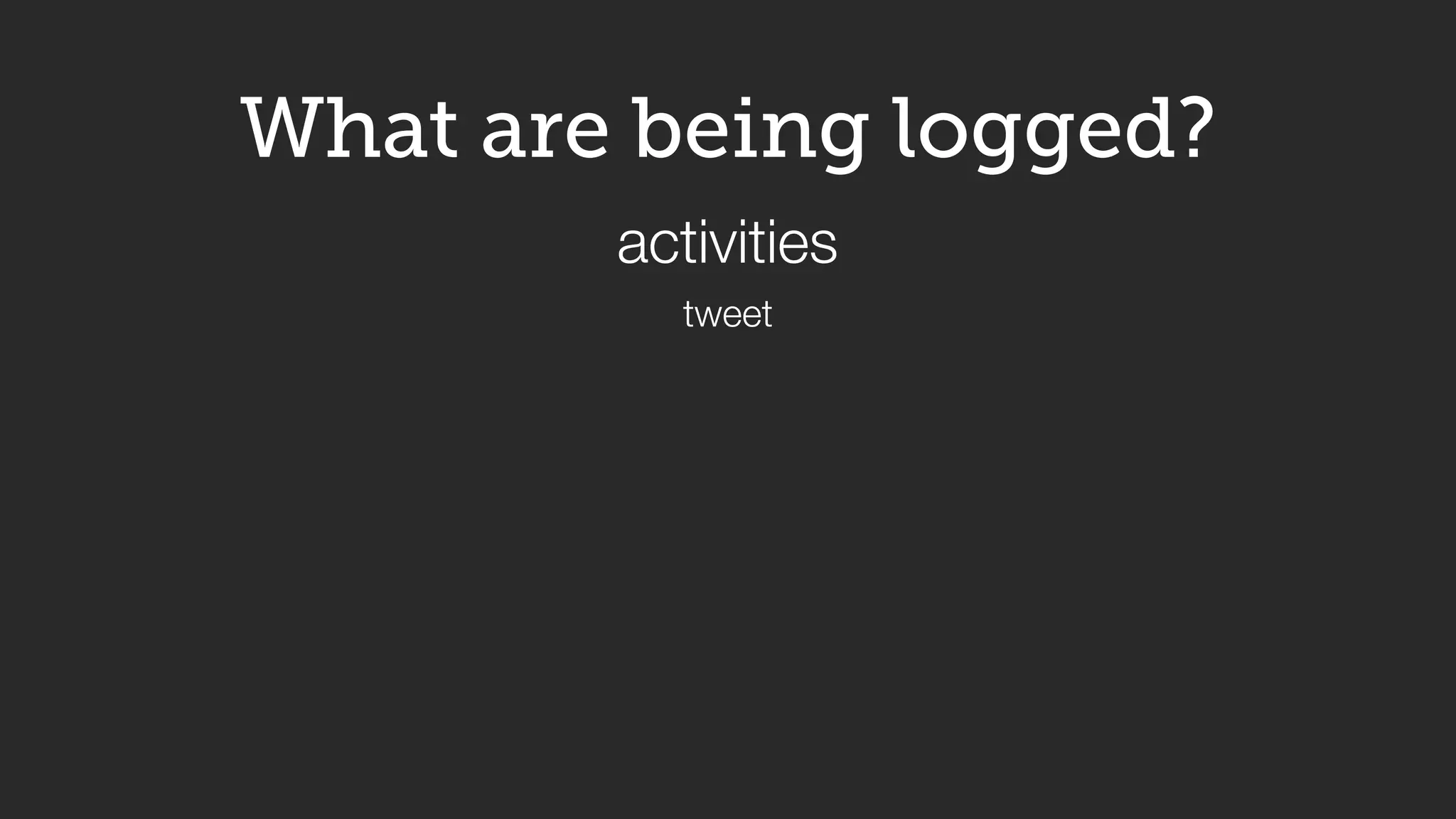 What are being logged?
tweet
activities
 