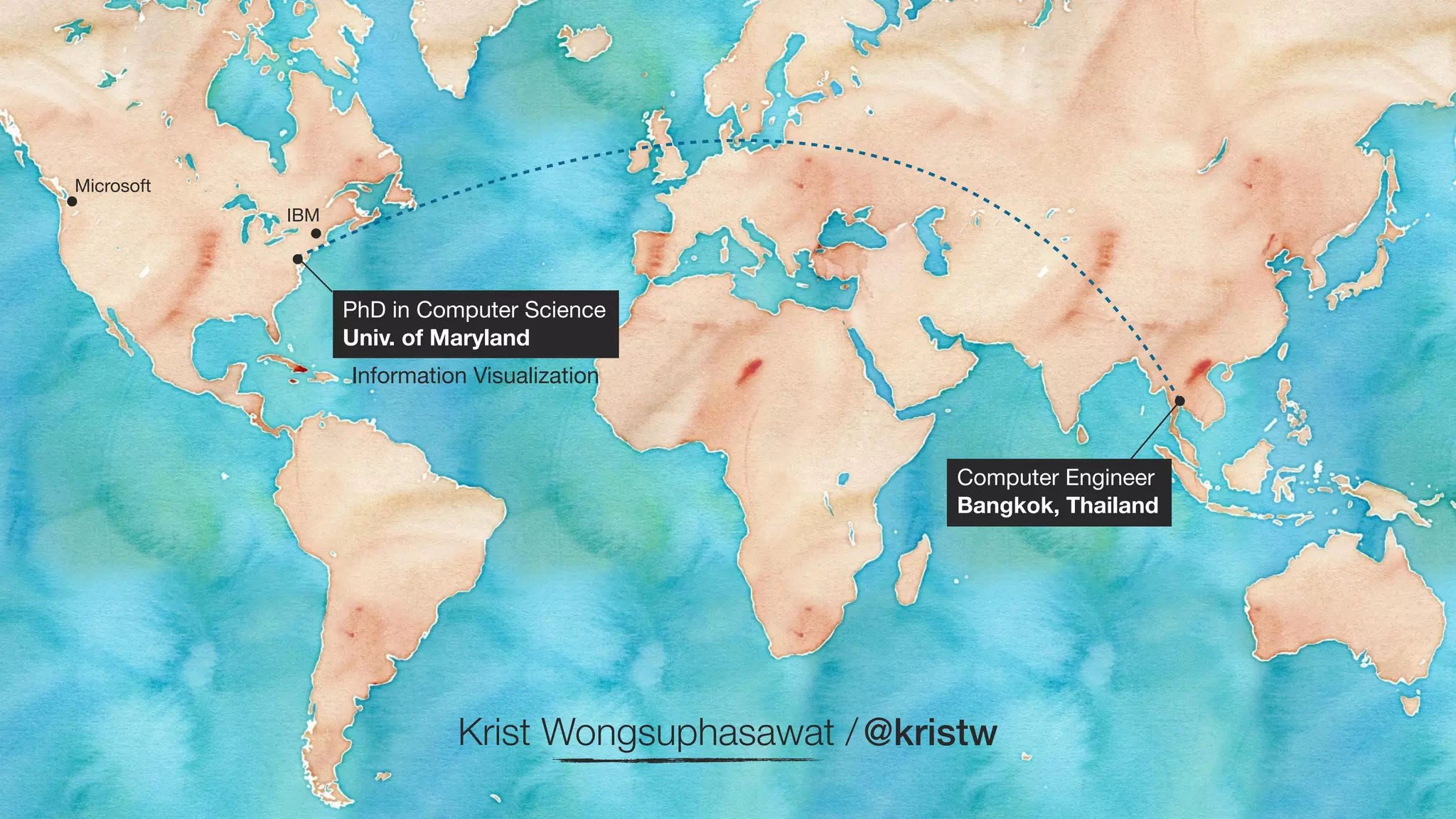 Computer Engineer 
Bangkok, Thailand 
PhD in Computer Science 
Univ. of Maryland 
Information Visualization 
Krist Wongsuphasawat / @kristw 
IBM 
Microsoft 
 