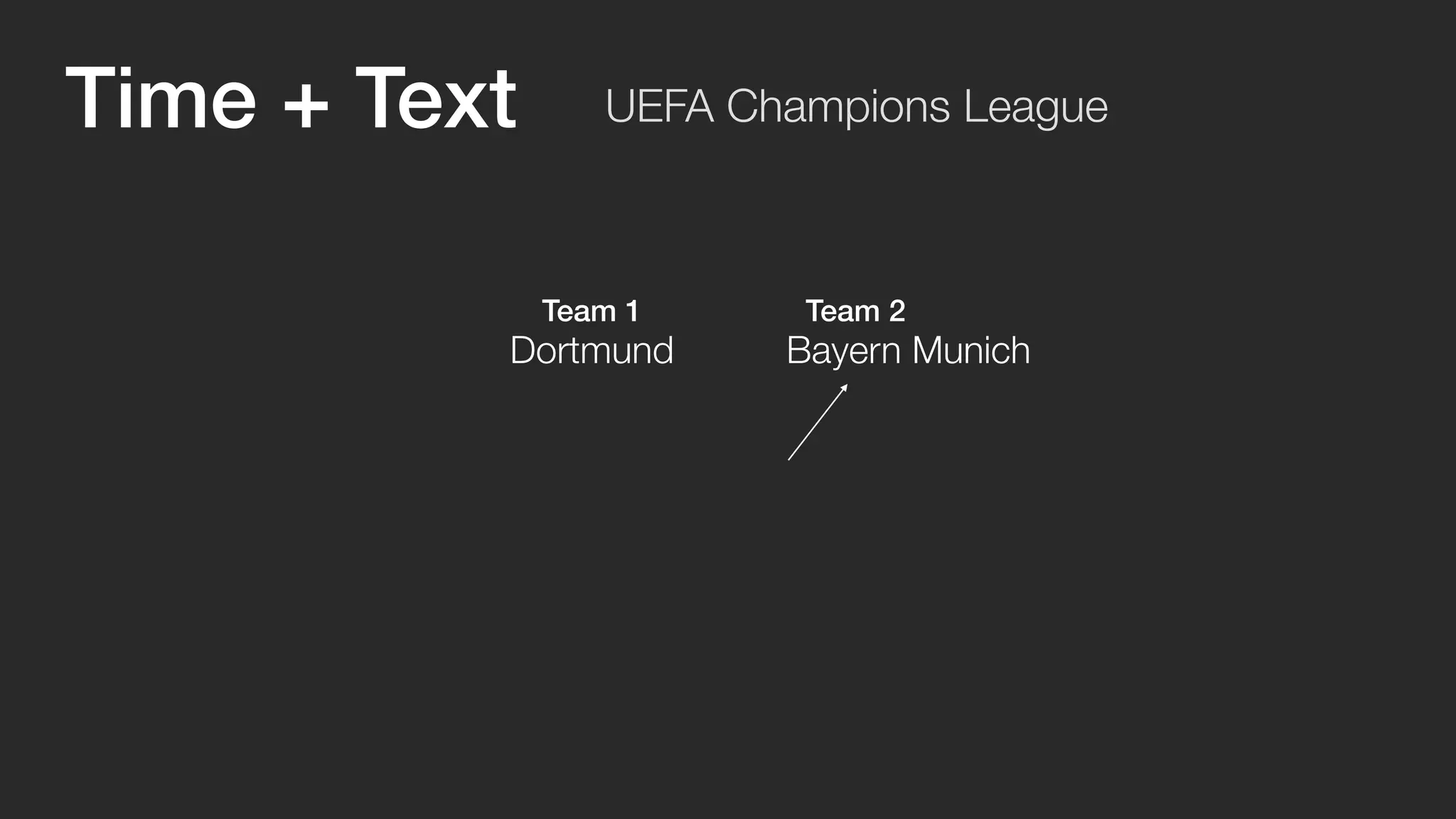 UEFA Champions League 
Team 1 Team 2 
Time + Text 
Dortmund Bayern Munich 
 