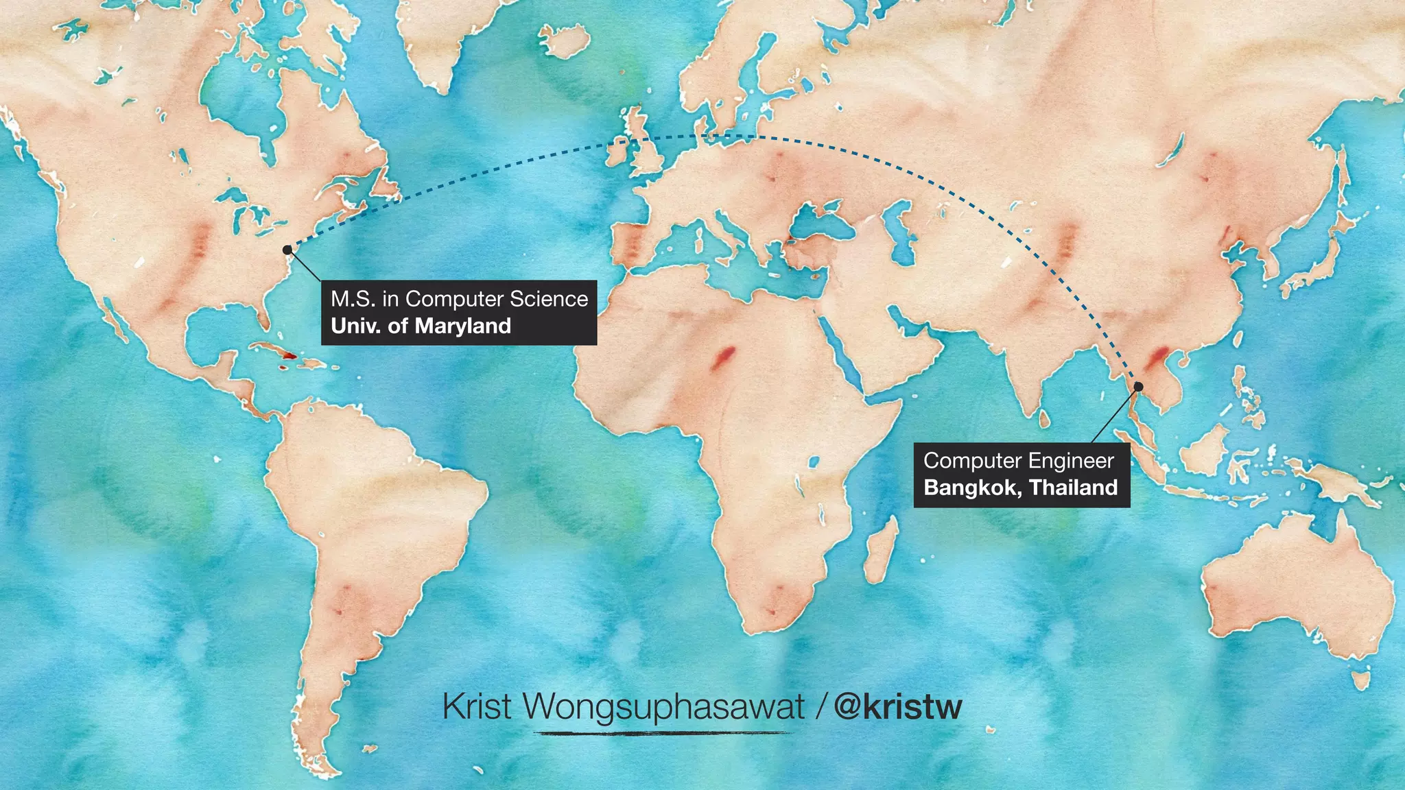 Computer Engineer 
Bangkok, Thailand 
M.S. in Computer Science 
Univ. of Maryland 
Krist Wongsuphasawat / @kristw 
 