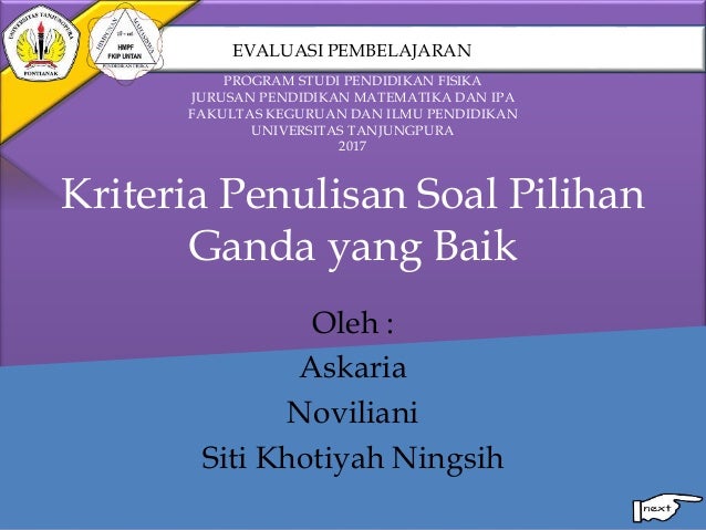 Kriteria Penulisan Soal Pilihan Ganda Yang Baik