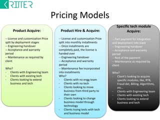Key Features 
Highlights: 
• Integrate with multiple logical boxes, like ad-serving, bidder, buy side, and sell side products. To transport 
and store data of various dimensions and granularity 
• Fan outs/APIs: Pipe this data in to various front end products, like analytics, interface based query system, 
customer reporting. Pipe processed information into machine learning systems to empower various 
algorithms. 
• Monitoring and alerting: Create various rules and processes to alert business and technology teams on 
anomalies and fluctuations. 
• Processing: Create custom rules to process the raw data, integrate external DMPs to enrich data. The 
processing will keep in mind the varied outcome of the data needed for the business and technology 
Key features: 
• Big Data: This platform transitions with your business scale with seamless big data/distributed data 
infrastructure. Works on RDBMS, and when your data hits inflection point, can se ported into a Hadoop 
infrastructure without any coding 
• DMPs: Integrate external or home grown DMPs like bluekai, lotame, factual, etc to enrich ad-serving and 
bidding algorithms 
• Customize: The DP can be customized to fit your business models like, hyper local, lat long, retargeting, 
UDID based serving, cookie technology 
 