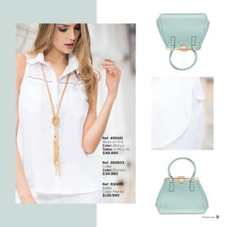 Ref. 312400
Bolso
Color: Menta
$139.990
Ref. 362603
Collar
Color: Dorado
$39.990
Ref. 455021
Blusa en lino
Color: Blanco
Tallas: S-M-L-XL
$99.990
Sweet mom 25
 