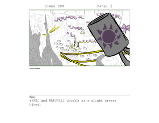 Scene 009 Panel 2
Action Notes
Dialog
(FRED and RAPUNZEL chuckle as a slight breeze
blows)
 