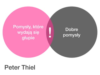 !
   Pomysły, które
                         Dobre
    wydają się
                        pomysły
      głupie




Peter Thiel
 