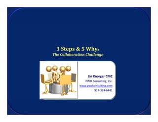 3 Steps & 5 Whys
  The Collaboration Challenge




                            Lin Kroeger CMC
                          PWD Consulting, Inc.
ajlink@earthlink.net   www.pwdconsulting.com
                               917‐324‐6441
 