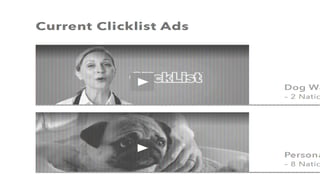 Current Clicklist Ad Campaigns
● “Personal Shopper”
○ 8 National Airings
● “Dog Wash”
○ 2 National Airings
 