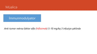 Müalicə
İmmunmodulyator
Anti-tumor nekroz faktor alfa (İnfliximab) 5-10 mg/kq 3 infuziya şəklində
 