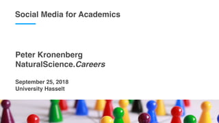 Social Media for Academics
Fewer
Peter Kronenberg
NaturalScience.Careers
September 25, 2018
University Hasselt
 