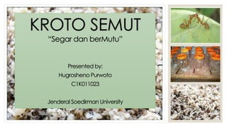 KROTO SEMUT 
“Segar dan berMutu” 
Presented by: 
Hugrosheno Purwoto 
C1K011023 
Jenderal Soedirman University 
 