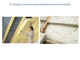 В. Укладка теплоизоляции (материалов-утеплителей)
 