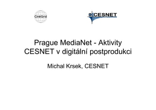 Prague MediaNet - Aktivity
CESNET v digitální postprodukci
      Michal Krsek, CESNET
 