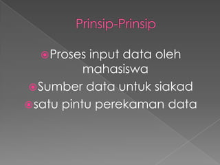 Prinsip-PrinsipProses input data olehmahasiswaSumber data untuksiakadsatupintuperekaman data