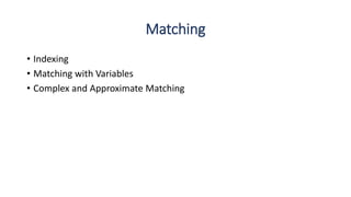 Matching
• Indexing
• Matching with Variables
• Complex and Approximate Matching
 