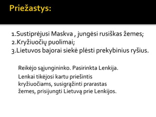 1.Sustiprėjusi Maskva , jungėsi rusiškas žemes;
2.Kryžiuočių puolimai;
3.Lietuvos bajorai siekė plėsti prekybinius ryšius.
Reikėjo sąjungininko. Pasirinkta Lenkija.
Lenkai tikėjosi kartu priešintis
kryžiuočiams, susigrąžinti prarastas
žemes, prisijungti Lietuvą prie Lenkijos.
 