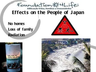 Effects on the People of Japan No homes  Loss of family Radiation   